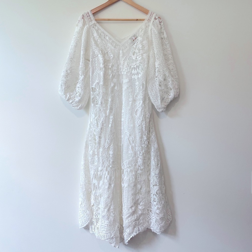 Farm Rio White Guipure Midi Dress Size XS Resort wear Lace wedding bridal - Picture 4 of 14
